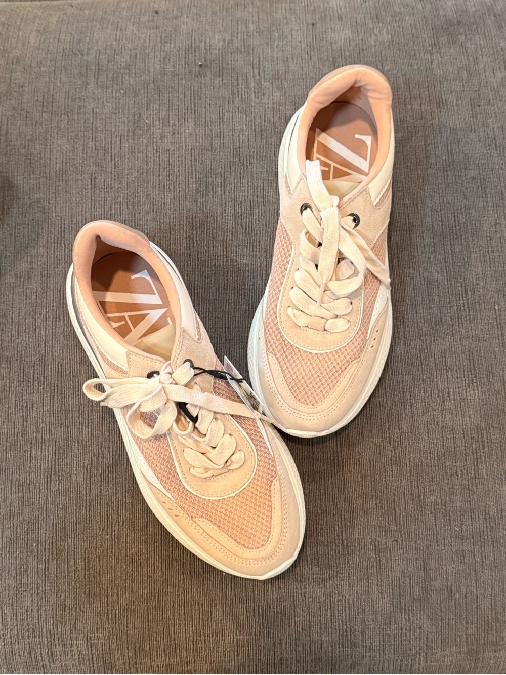 Zara Peach/White and White Women's Lace-Up Sneakers 71/2